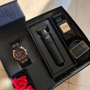 پک هدیه مردانه لاکچری ساعت ، جاکارتی ، ریش تراش ، ادکلن تام فورد
